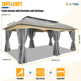 HOTEEL Gazebo 12x20, Outdoor Gazebo on Clearance with Double Ventilated Flat Roof, Privacy Curtains & Mosquito Netting, Easy Set up Canopy Tent with Stable Metal Frame for Patio, Gray (Upgraded 2.0) Hoteel