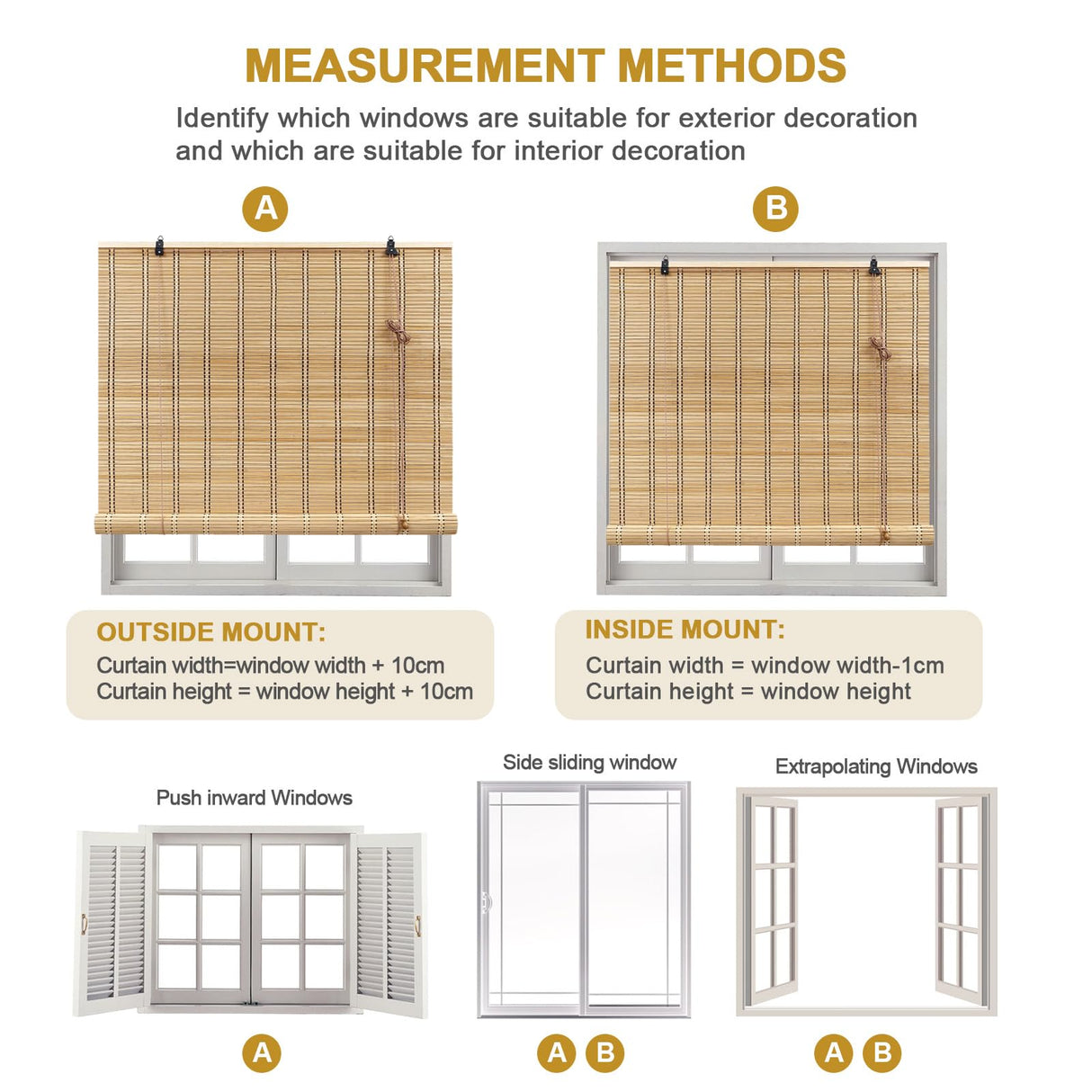 HIAPES Custom Size Bamboo Blinds for Interior Windows & Bamboo Shades for Indoor Windows, Easy Install Roller Shades for Outdoor Patio, Living Room, Bedroom HIAPES