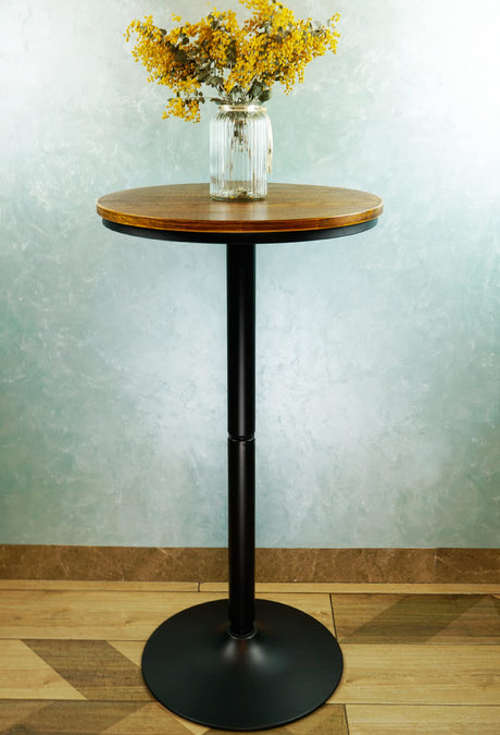 VILAVITA Round Bar Height Bistro Pub Table - Natural Wood Top, Heavy Metal Frame, 21.7 Inch Top, 40.5 Inch Height VILAVITA