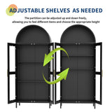 GarveeHome 73 in Tall Arched Cabinet with Glass Doors & Adjustable Shelves, Modern Farmhouse Kitchen Pantry Cabinet, Display Bookshelf for Dining Room, Living Room, Black GarveeHome