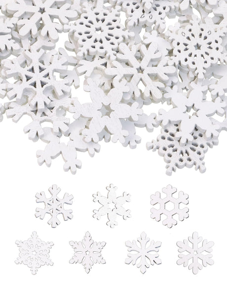 PPhtony 160PCS Snowflake Decorations Wood Slices Ornaments Christmas Cutouts Buttons Tags for Xmas Tree Hanging Painting DIY Crafts Projects Gifts Bags Holiday Party School Home Activity, 20MM, White PPhtony