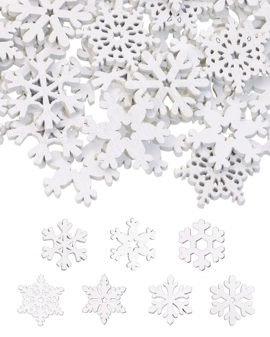 PPhtony 160PCS Snowflake Decorations Wood Slices Ornaments Christmas Cutouts Buttons Tags for Xmas Tree Hanging Painting DIY Crafts Projects Gifts Bags Holiday Party School Home Activity, 20MM, White