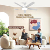 Roomratv Ceiling Fans with Lights,52 inch Smart Ceiling Fans with Dimmable LED Light Compatible with Google Assistant Alexa App Control(White) Roomratv