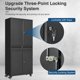 AFAIF Black Metal Storage Cabinet with Wheels, 73" Tall Garage Rolling Storage Cabinet with Doors and Shelves, Lockable Tool Cabinet Steel Locking Cabinets for Home Office, Garage, Pantry AFAIF