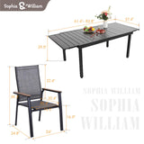Sophia & William Patio Dining Set 9 Pieces, 8 Aluminium Patio Dining Chairs with 1 Extendable Dining Table for 6-8 Person, Patio Table and Chairs for Outdoor Lawn (Grey) Sophia & William