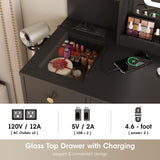 Vabches Vanity Desk with Lights, Makeup Vanity Table with Charging Station, 44.9in Big Vanity Set with 5 Drawers & Lots Storage Space, Black Vabches