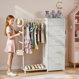 Luxspire Dresser with Hanging Rack, Reversible Dresser for Bedroom with 5 Fabric Drawers & 3 Coat Racks & Side Pockets Small Dressers with Clothes Racks, White Luxspire