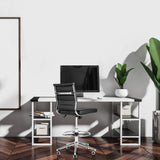 LUCKWIND Drafting Chair Tall Office Chair Ribbed - Mid-Back PU Leather Standing Desk Stool with Adjustable Foot Ring Wide Seat Tilt-Tension Rocker Lumbar Support Swivel Rolling 400lbs, Black LUCKWIND