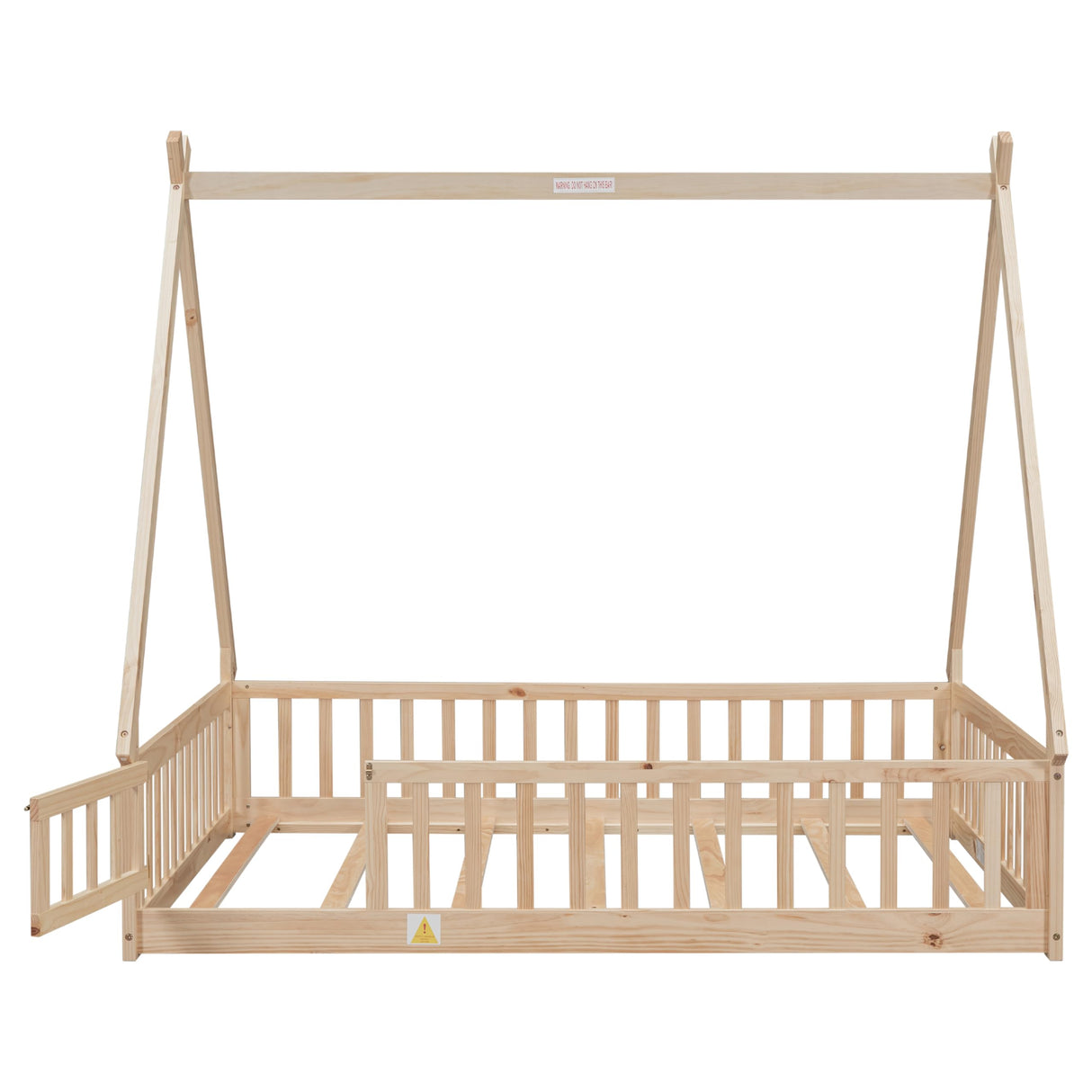 Mirightone Full Size Montessori Tent Floor Bed with Slats and Guardrails in Natural Wood Mirightone