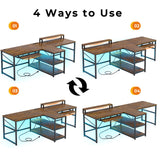 SEDETA 94.5" Office Computer Desk, 2 Person Gaming Desk with Storage, LED Lights, Keyboard Tray, Power Strip with USB & Monitor Stand, Long Two Person Desk for Home Office, Black SEDETA