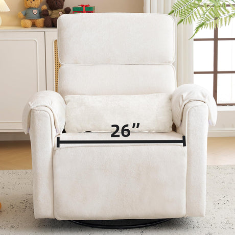 Rhevoy Oversized Power Recliner Chair, 26" Extra Wide Swivel Rocker Recliner with Adjustable Headrest, Chenille Glider Rocking Nursery Chair with Overstuffed Armrest, USB Ports, Cream Rhevoy