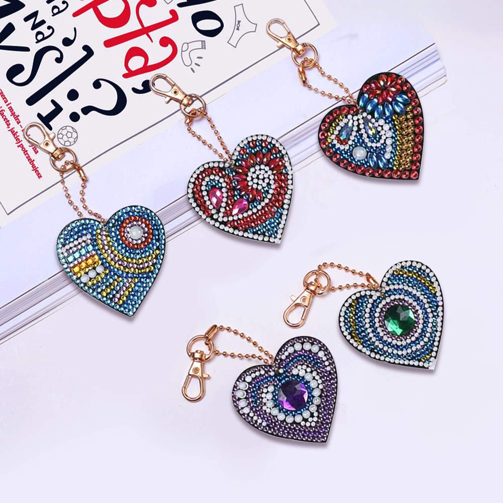 HXYQMMY 5PCS Diamond Painting Keychain -Diamond Art Kits for Adult Paint with Diamonds by Numbers Love Heart Pendant Diamond Art Keychains Crat HXYQMMY