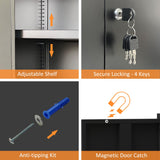 JINKUR Metal Storage Cabinet with Locking Doors and 3 Adjustable Shelves, Lockable Storage Cabinets for Home Office Garage Kitchen Pantry (Black) JINKUR