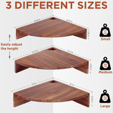 Demigo Corner Shelf Wall Mount Set of 3, Solid Acacia Wood Floating Corner Shelves for Storage and Display, Hanging Wood Shelves for Bedroom, Kitchen, Living Room, Bathroom (Dark Brown) Demigo