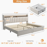 EnHomee King Size Bed Frame with Storage and Headboard, Upholstered King Bed Frame with Storage, King Bed Frame with 2 Drawers, King Size Bed Frame with Storage, NO Noise,No Box Spring Needed EnHomee