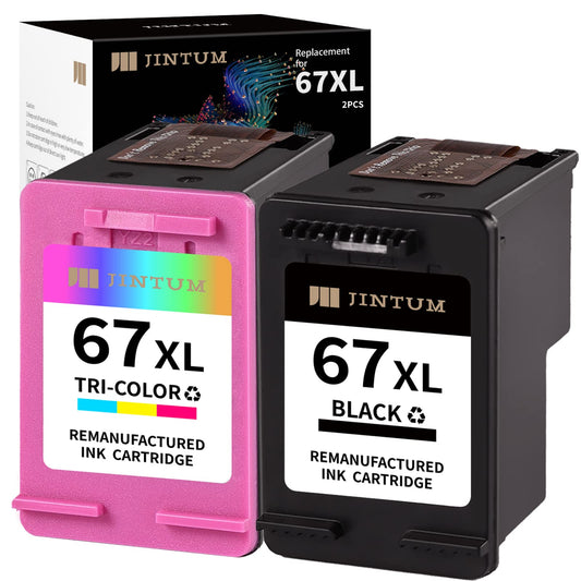 JINTUM Remanufactured Ink Cartridges Replacement for HP Ink 67 67XL for 2755e 2700 2752e 2752 2742e 4155e 4100 4158e 4152e 4500 6055e 6055 6000 6455e 6458e Printer (1 Black, 1 Tri-Color)