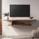 FITUEYES 2 Tier Modern Floating TV Stand Wall Mounted Entertainment Center, Floating TV Shelf Under TV for Living Room, Brown FITUEYES
