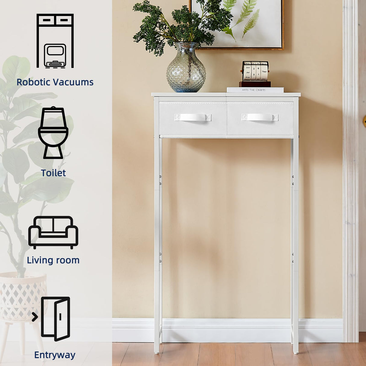 MOHOPE 2-Tier Over The Toilet Storage with 2 Fabric Drawers, Freestanding Above The Toilet Storage Cabinet, Space Saver Metal Over Toilet Bathroom Organizer Shelf for Small Space, White MOHOPE