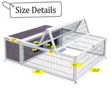 Tortoise House Habitat Wooden with Waterproof Cover, Chicken Coop with Run Rabbit Hutch Small Animal Hutch Enclosure Indoor/Outdoor-Grey + White Trim Rockever