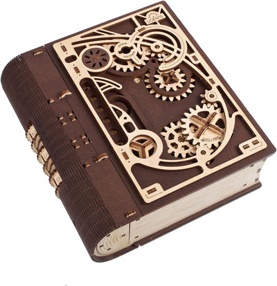 UGEARS Book of Secrets Puzzle Box - 3D Wooden Puzzles for Adults, Fun Wood Steampunk Combination-Lock - DIY Building Mechanical Model Kit for Fathers Day and Hobby Enthusiasts - 263 Pcs