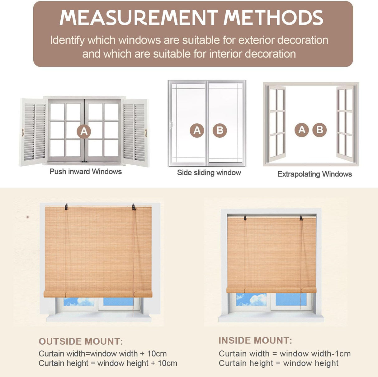 Natural Bamboo Roller Blinds for Indoor/Outdoor - Handwoven Shades for Privacy and Sun Control WDZDMYL