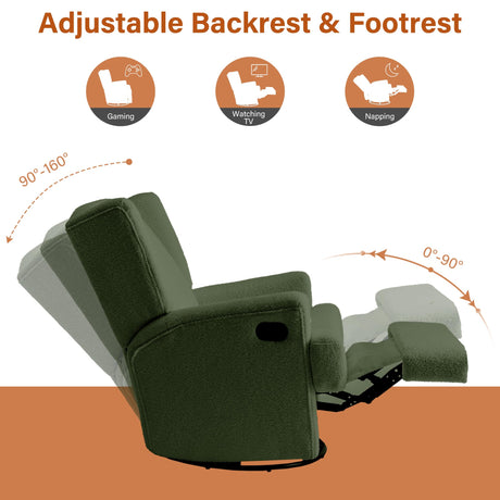 UIXE Swivel Glider Recliner Chairs Set of 2, Boucle High Back Accent Chair Nursery Rocker for Living Room, Upholstered Manual Reclining Sofa Seating with Deep Seat - Green UIXE