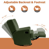 UIXE Swivel Glider Recliner Chair for Adults, Boucle High Back Accent Chair Nursery Rocker for Living Room, Upholstered Manual Reclining Sofa Seating with Deep Seat - Green UIXE