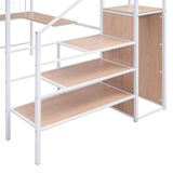Bellemave Full Size Loft Bed with Desk and Wardrobe, Full Loft Bed with Storage Stairs, Loft Bed Full Size for Adults, Kids, Teens Metal, White Bellemave