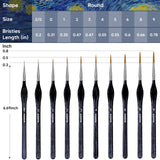 KIASON 10PC Miniature Paint Brush for Fine Detailing, Mini Small Painting Brushes Set for Art, Crafts, Acrylic, Watercolor, Oil, Model, Face, Warhammer 40k & Paint by Number, Citadel, Figurine (Black) KIASON