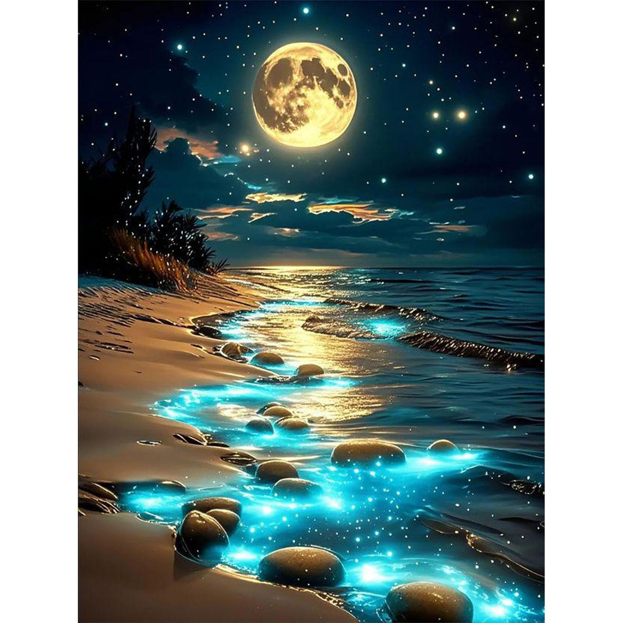 Moonlight Beach Diamond Painting Kits for Adults - Seaside Moon Diamond Art Kits for Adults, Round 5D Landscape Gem Art Kit for Adult DIY Crafts Kit Gift Home Wall Decor Gifts (16x12 inch) xackcme