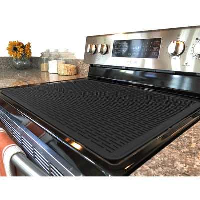 Stove Top Cover for Electric Stove - Silicone Stove Mat for Glass Top Stove, Glass Cooktop Protector, XL Dish Drying Mats For Kitchen, Range Covers for Electric Stove (Black,28 x 20)