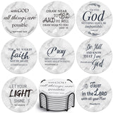 Billbotk Ceramic Coasters with Bible Verses, Coasters Set of 8 with Holder, Absorbent Drink Coasters for Home Decor and Christian Gifts, 4 Inches Billbotk