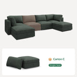 HONBAY Ottoman Module for Corduroy Modular Sectional Sofa with a Back Cushion, Storage Square Ottoman Bench for Living Room, Green HONBAY