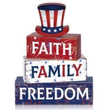 Huquary 4 Pcs Farmhouse 4th of July Patriotic Table Sign Independence Day Table Wood Decorations Patriotic Themed Rustic Farmhouse Wood Block Sign for Party Home Desk (Hat) Huquary