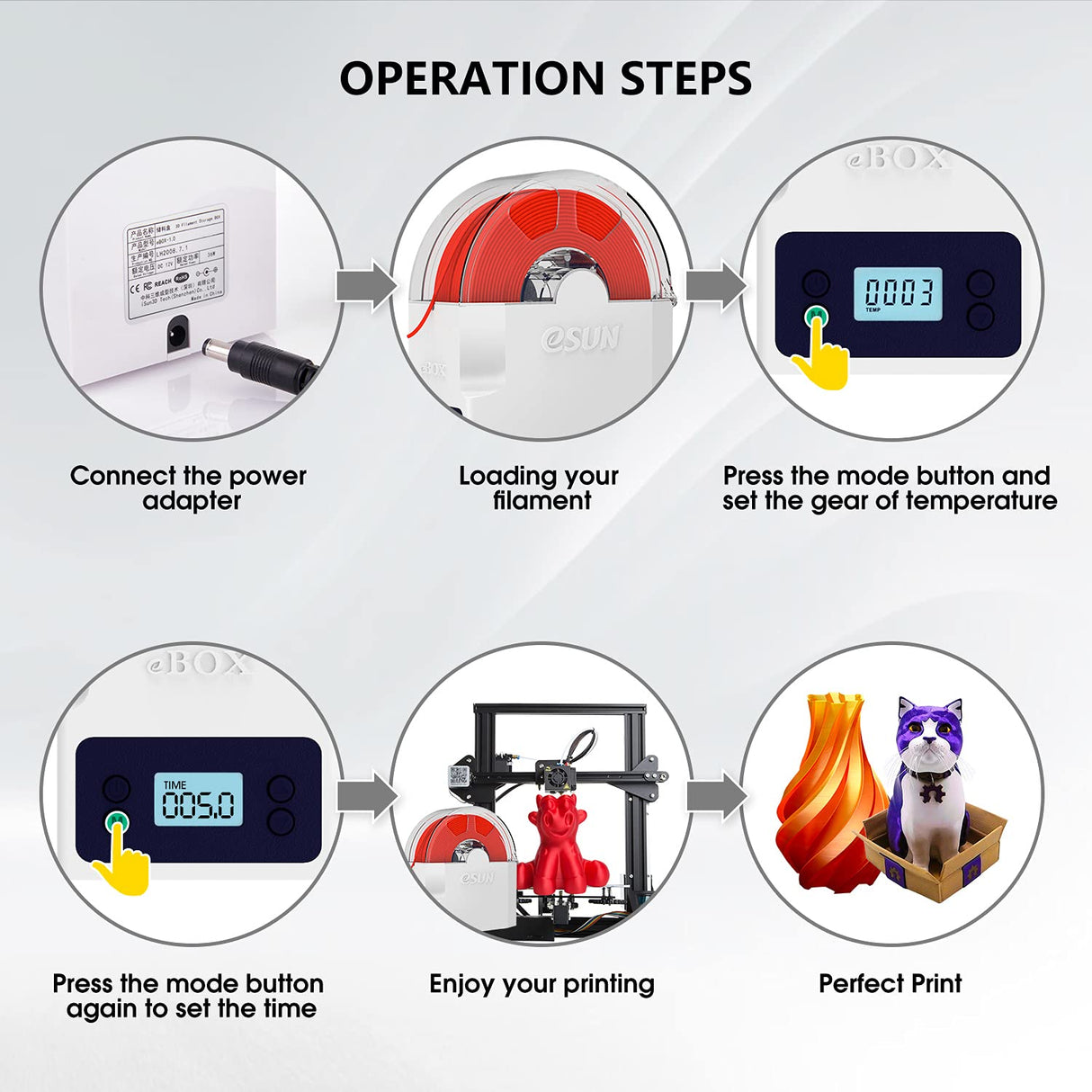 eSUN eBOX Lite Upgraded 3D Printing Filament Dryer Box, Filament Storage Box, Spool Holder for Keeping 3D Printing Filament from Moist and Keeping Filaments Dehydrating, US Power Supply eSUN