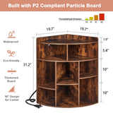 VECELO Corner Cube Shelf with USB Ports & Outlets, Modern Corner Toy Storage Rack with Adjustable Shlef, Wooden Display Bookshelf Bookcase for Living Room, Bedroom, Dining Room, Kitchen, Brown VECELO