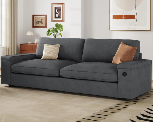 SEDETA Modern Couch, Comfy Couches for Living Room, Oversized Loveseat Sofa, Deep Seat Sofa with Storage and 2 USB Charging Ports, Removable Sofa Cover(Dark Grey Chenille)