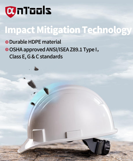 AnTools White Cap Style Hard Hat, OSHA Construction Work Approved, 4-Point Adjustable Suspension, ANSI Z89.1 AnTools