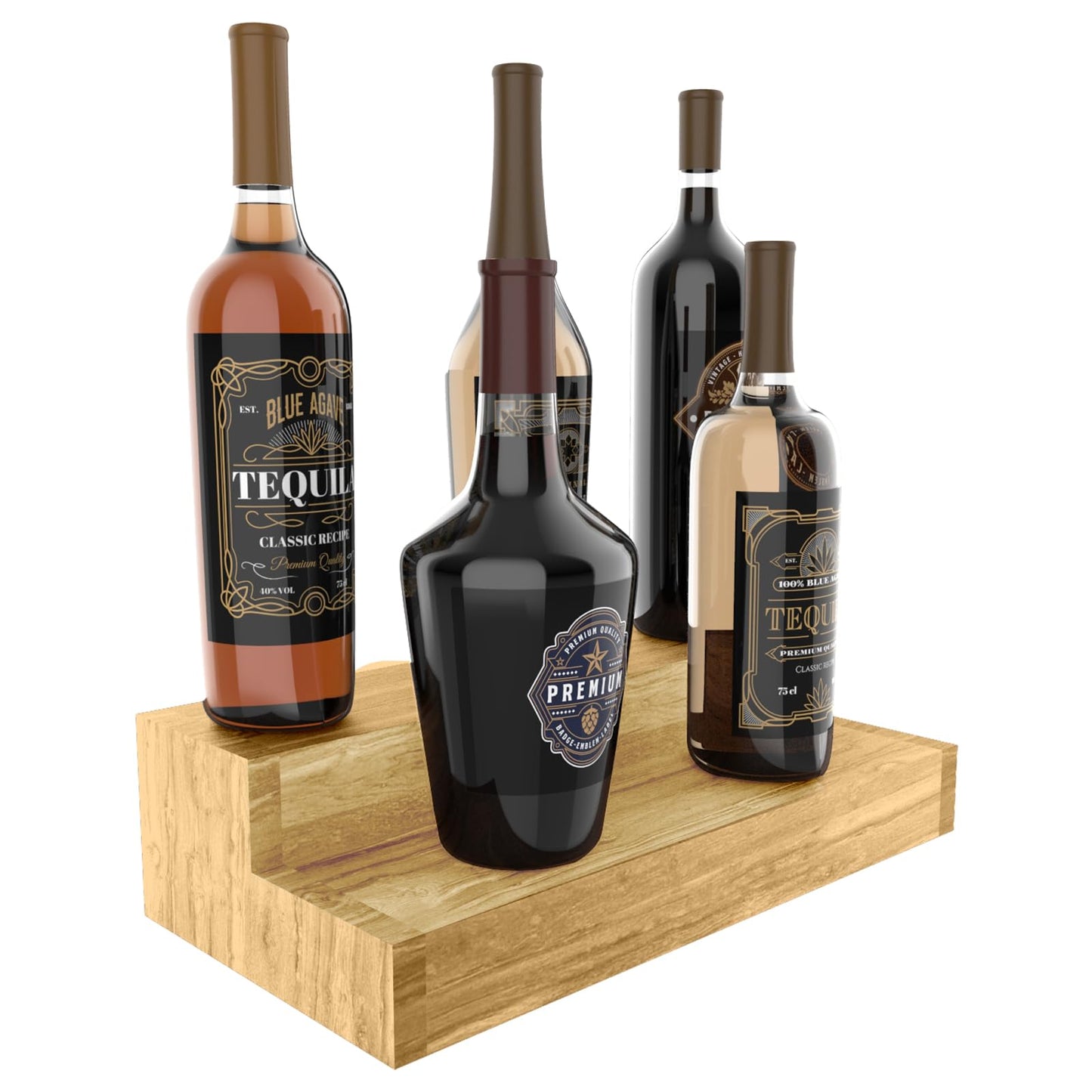 tongmo Liquor Bottle Stand - 2 Tier Liquor Bar Bottle Display Shelf, Holds 8 Bottles, Real Wood, Easy to Clean, No Installation Required - 15.8 Inch - WoodArtSupply