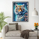 DPHERO Tiger Diamond Painting Kits for Adults,5D Glowing Tiger Diamond Art Kits for Beginners,Round Full Drill Flowers Diamond Painting Art,DIY Paint with Diamonds Gem Painting Art 12x16 inch DPHERO