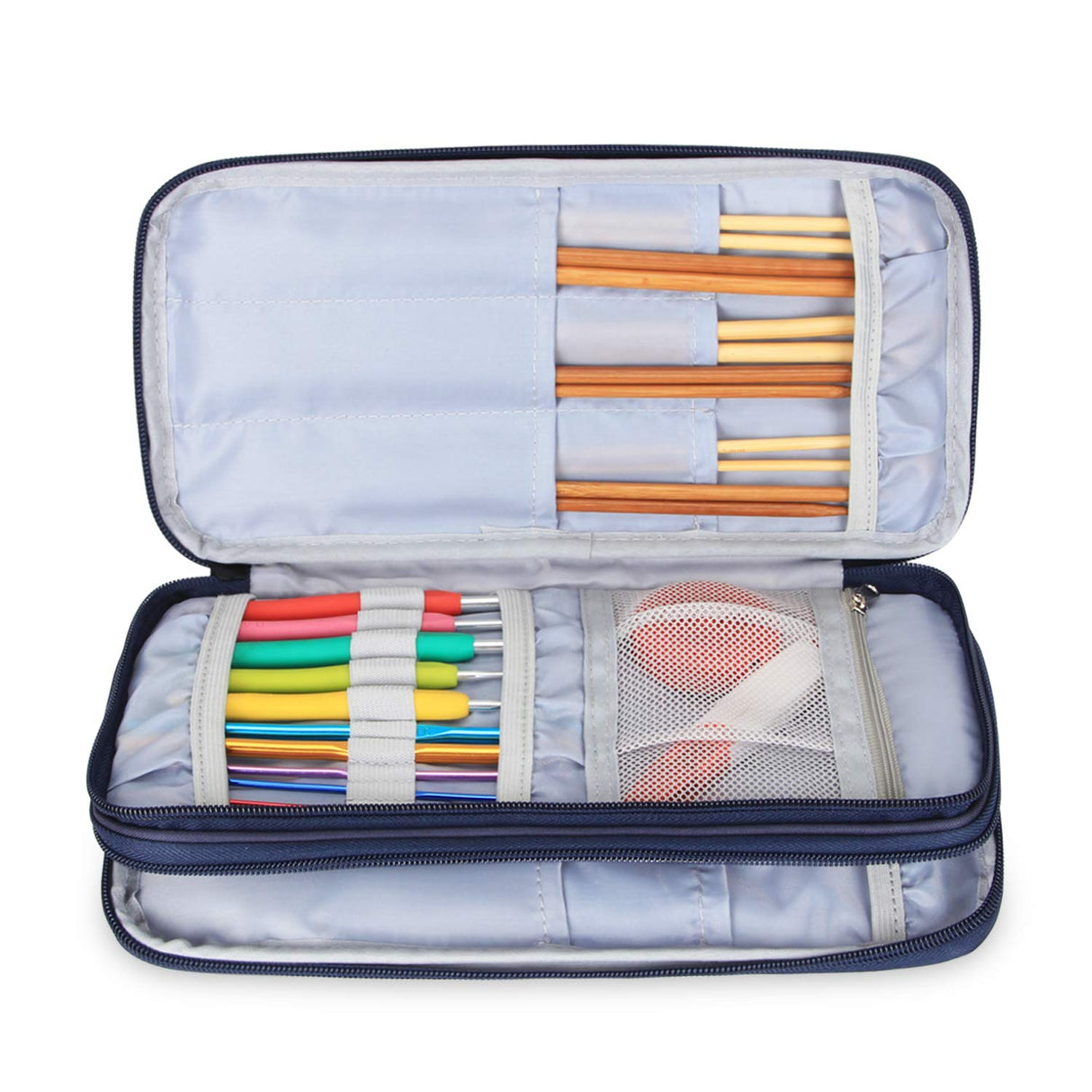 Teamoy Knitting Needles Case(up to 10-Inch), Travel Organizer Storage Bag for Circular and Straight Knitting Needles, Crochet Hooks and Knitting Accessories, Blue Cats-NO ACCESSORIES INCLUDED Teamoy