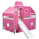 Merax Low Loft Bed Full Size with Slide and Storage Stairs, Wood Loft Bed with Tent & Tower, for Boys & Girls, Pink Merax