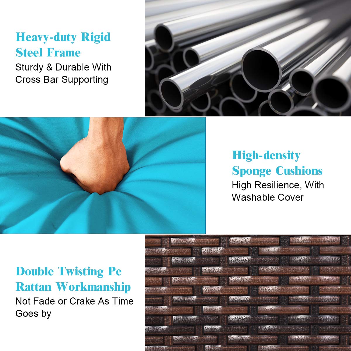 Tangkula Patio Corner Sofa Set 3 Piece, Outdoor Rattan Sofa Set, Includes Lounge Chaise, Loveseat & Coffee Table, Patio Garden Poolside Lawn Backyard Furniture Tangkula