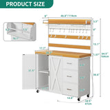 YITAHOME Bakers Rack with Power Outlet and LED Light, 53 Inch Microwave Stand with Storage Cabinet Thickened Counter, Farmhouse Coffee Bar Cabinet on Wheels Tall Shelf for Spices, Cups, Pots, White YITAHOME