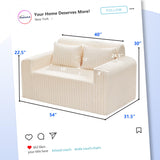 Hobestluk Couch Sofa 2-Seater Foam Sofa Loveseat for Small Spaces Comfy Sofas with Removable Cover Furry Couch with Pillows for Living Room, Bedroom, Apartment, Office (White, Loveseat) Hobestluk