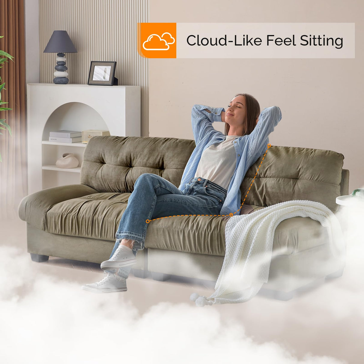 VINGLI Cloud Couch 80" Loveseat, 22.4" Deep Seat, Suede Upholstery Cozy Comfy Couches for Living Room Modern Love Seat Sofa, Pillow Armrest (Brown) VINGLI