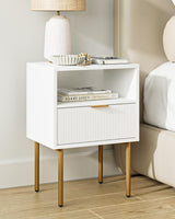 AEPOALUA Nightstand,Modern Bedside Table with Gold Frame,White Night Stand,Bedside Furniture,Small End Table with Drawer and Shelf for Bedroom,Living Room AEPOALUA
