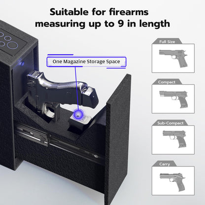 Oarlike Biometric Gun Safe for Handgun, Mounted Pistol Safe with Quick Access Sliding Door, Hand Gun Storage for Nightstand, Desk, Vehicle - with Fingerprint, PIN Code, KEY Access