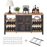 FATORRI Industrial Wine Bar Cabinet for Liquor and Glasses, Farmhouse Wood Coffee Cabinet with Wine Rack, Metal Sideboard and Buffet Cabinet (55 Inch, Rustic Oak) FATORRI