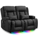 TUNYI Power Loveseat Recliner Sofa - Home Theater Seating with Massage & Heat Faux Leather RV Recliner Loveseat Sofa with USB/Cup Holder/Side Pocket/LED Light/Pillow (Black) TUNYI